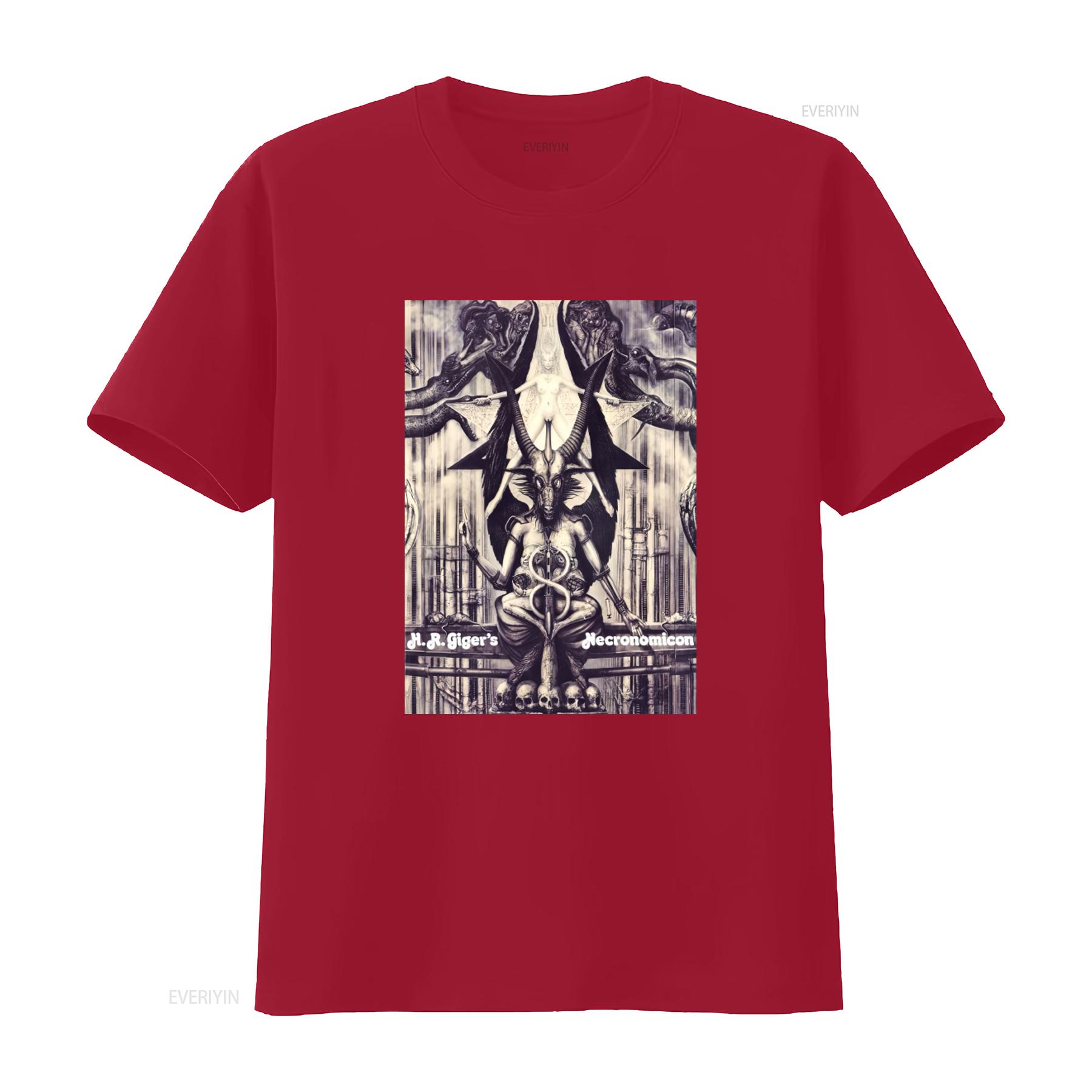 

HR Giger Necronomicon T Shirt Unique Fantasy Art Print for Men and Women vintage Washed Unisex streetwear graphic Soft S