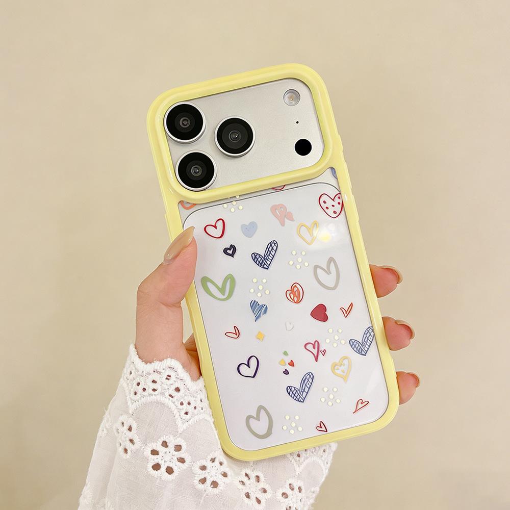 Full screen color small heart, suitable for iPhone17Pro mobile phone case, anti-drop Apple 16/15 transparent protective case 14