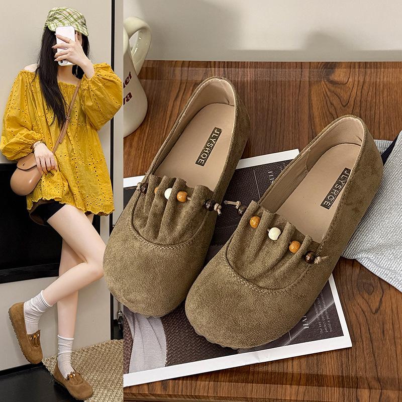 Autumn new retro style Doudou women's shoes fashion with lazy shallow mouth flat bottom casual single shoes