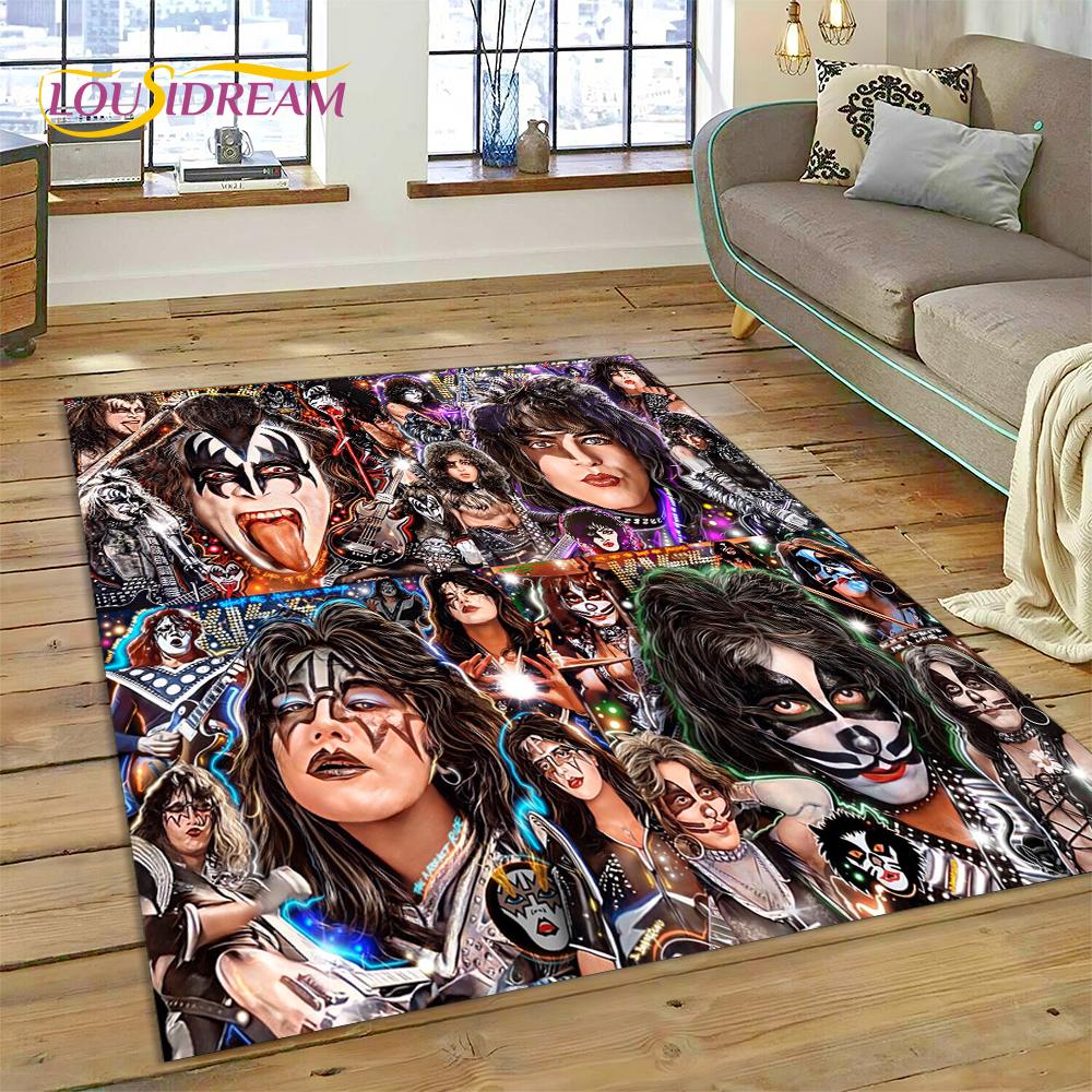 Neuester Kiss Rock Heavy Metal Band Teppich für Wohnzimmer Schlafzimmer Heimdeko, rutschfeste Bodendekoration für Sofa Fußmatte