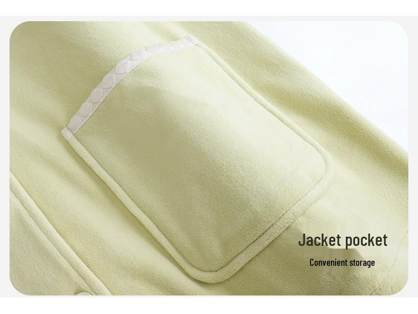 Women's Winter Coral Fleece Pajamas: Spring/Autumn Style, Plus Velvet Cardigan, Solid Color, Warm Sea Island Fleece Home Wear Set.