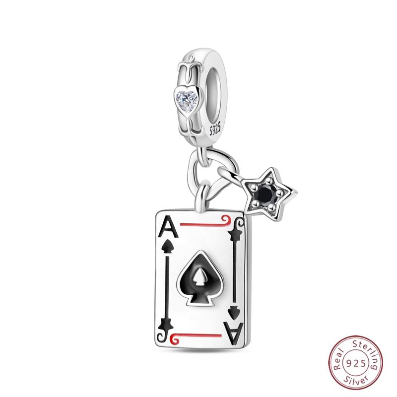 New Copper Poker Card Pendant Beads Black Spade 10-A Royal Flush Red Heart 10-A Charm For Bracelet Woman Jewelry