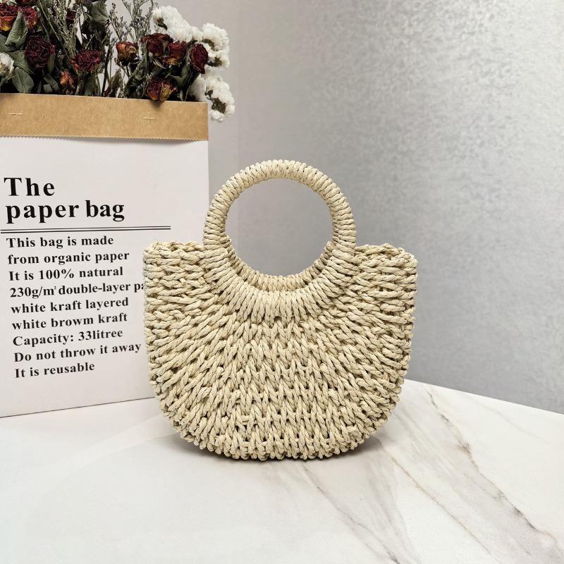 

Summer handmade straw bag fashion portable seaside vacation beach women s bag hand carry leisure bag бежевый