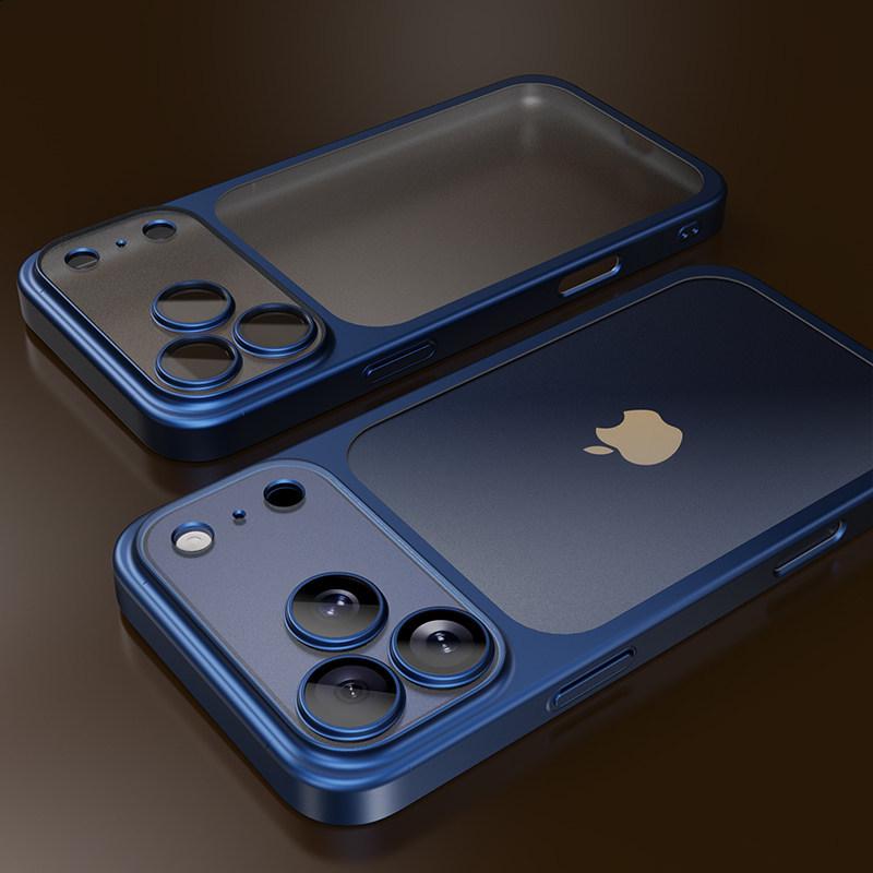 

iPhone 17 Pro Max Matte Case with Built-In Lens Film - Drop-Proof and Protective 14 Pro Max темно-синий