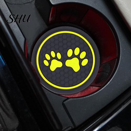 Car Coaster Round Water Bottle Silicone Dog Paw Print Cup Holder Anti-slip Hear-resistant Mat Interior Accessories