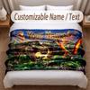 Dinosaur Theme Soft Blanket Personalized Custom Name Text Print Warm Blanket Home Sofa Bedroom Decor