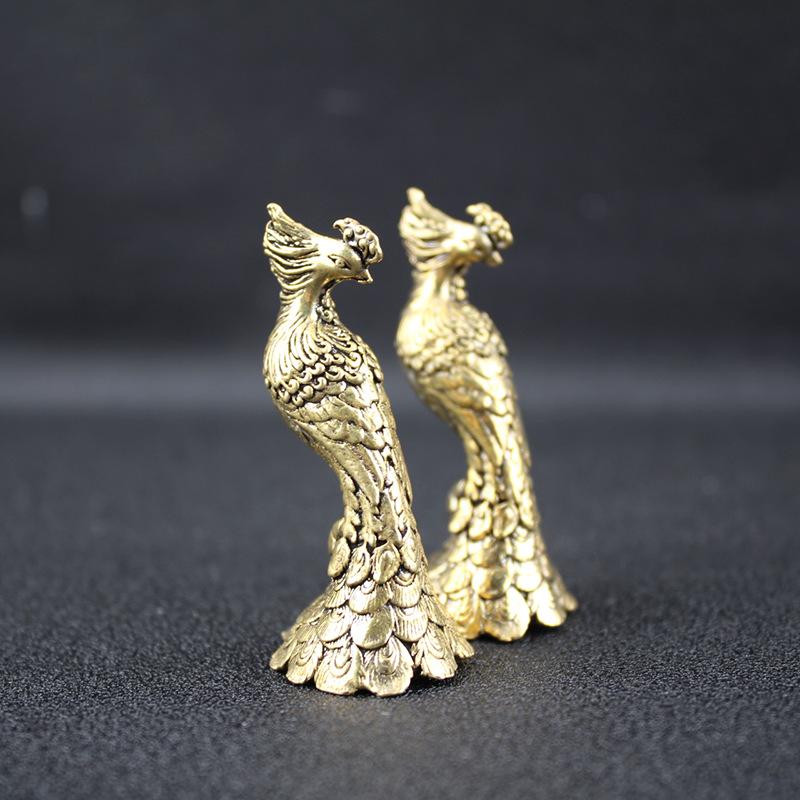 Classic Brass Peacock Figurine, Vintage Animal Miniature, Decorative Element for Home and Desk