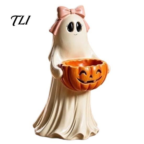 Decorative Figures for Living Room Resin Ghost Statue with Pumpkin Candy Bowl Halloween Table Decor, Decorations Cute Desktop Organizer Bedroom Office