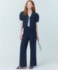 OPENING SUNSHINE Puff Sleeve Crop Jacket_Two-Pleat Wide Pants Set_Navy