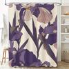 Elegant Floral Print Shower Curtain Waterproof Bathroom Decor Fabric Shower Closures Purple White