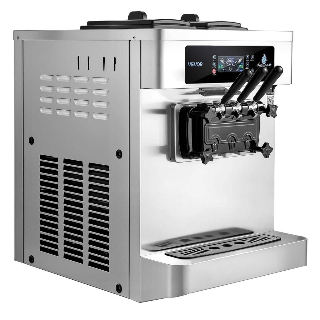 Commercial Ice Cream Machine, 20-28L/H Yield, 2200W 3-Flavor Countertop Soft Serve Ice Cream Maker with 2 X 6L Hoppers & Built-In Puffing Pump,