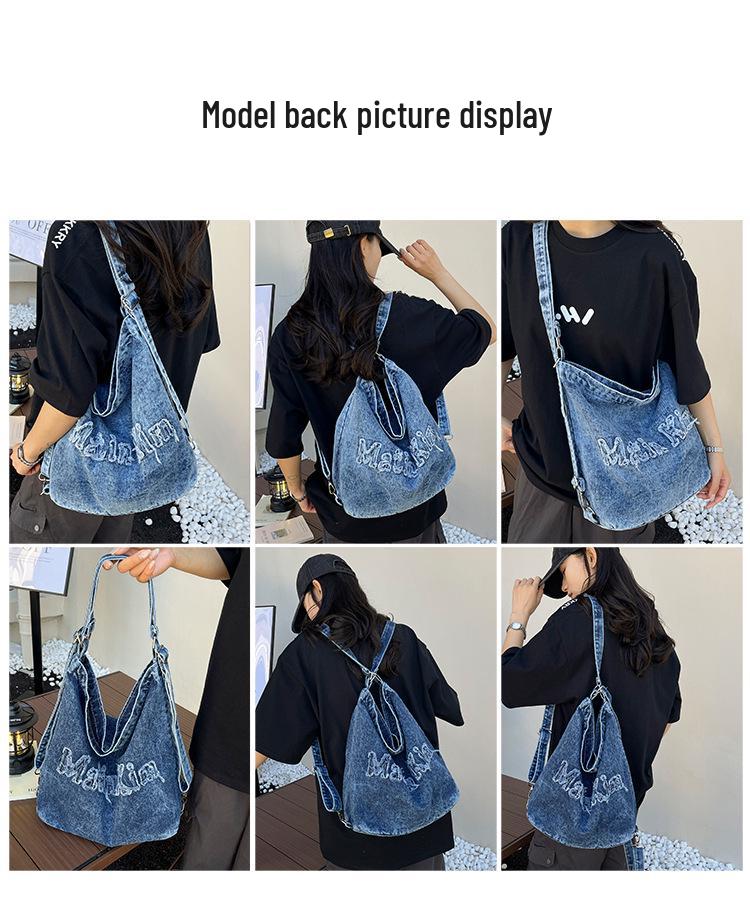 2026 Summer Women's Retro Denim Tote Bag - Large Capacity Casual Shoulder Bag for Students