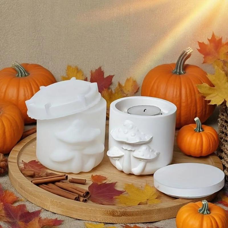 Mushroom Embossed Storage Box Silicone Mold, DIY Mushroom Pattern Cylindrical Candle Cup Mold, Candle Container Mold