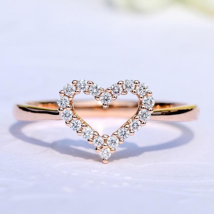 

Rose Gold Heart Zircon Ring, 925 Sterling Silver, Diamond-Studded Gold-Plated Women s Jewelry US Size 6 золотой