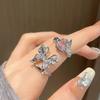 Butterfly Pink Zircon Niche Design Open Ring Set, Personalized Light Luxury High-End French Pleated Index Finger Ring