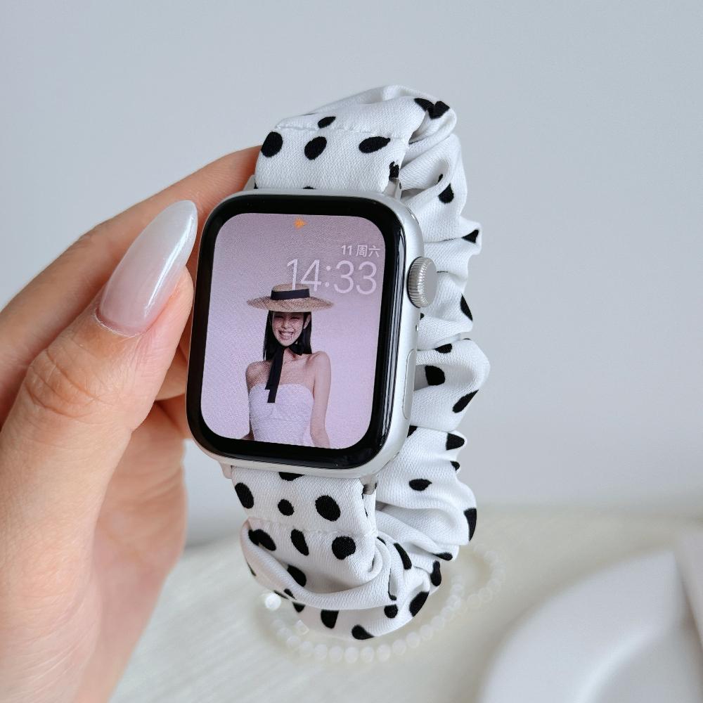Elastische Scrunchie Band Voor Apple Watch Ultra Band49mm 45/44/42/41 Alle Bereiken voor iWatch Series11 10 9 8 Kleurrijk Gestippeld Patroon Satin Scrunchie Band