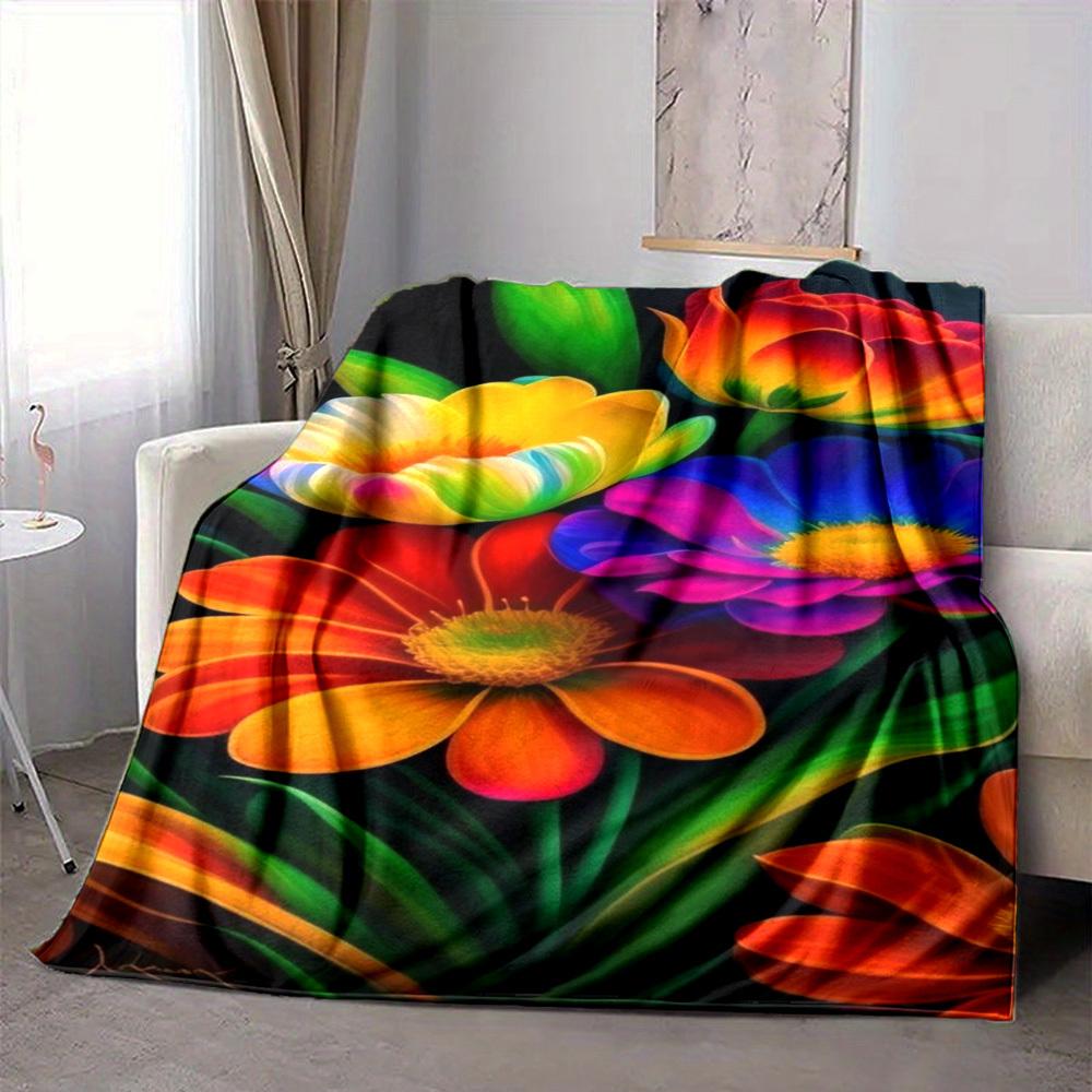 1pc Colorful Flowers Blanket Lightweight Flannel Blanket Throw Blanket For Sofa, Bed, Travel, Camping, Livingroom, Couch, Chair, And Bed Yy2509026214