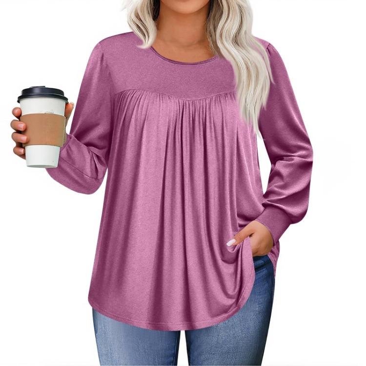 Womens Loose 5X Long Sleeve Round Neck Casual Flowy Tunic Blouse Tops
