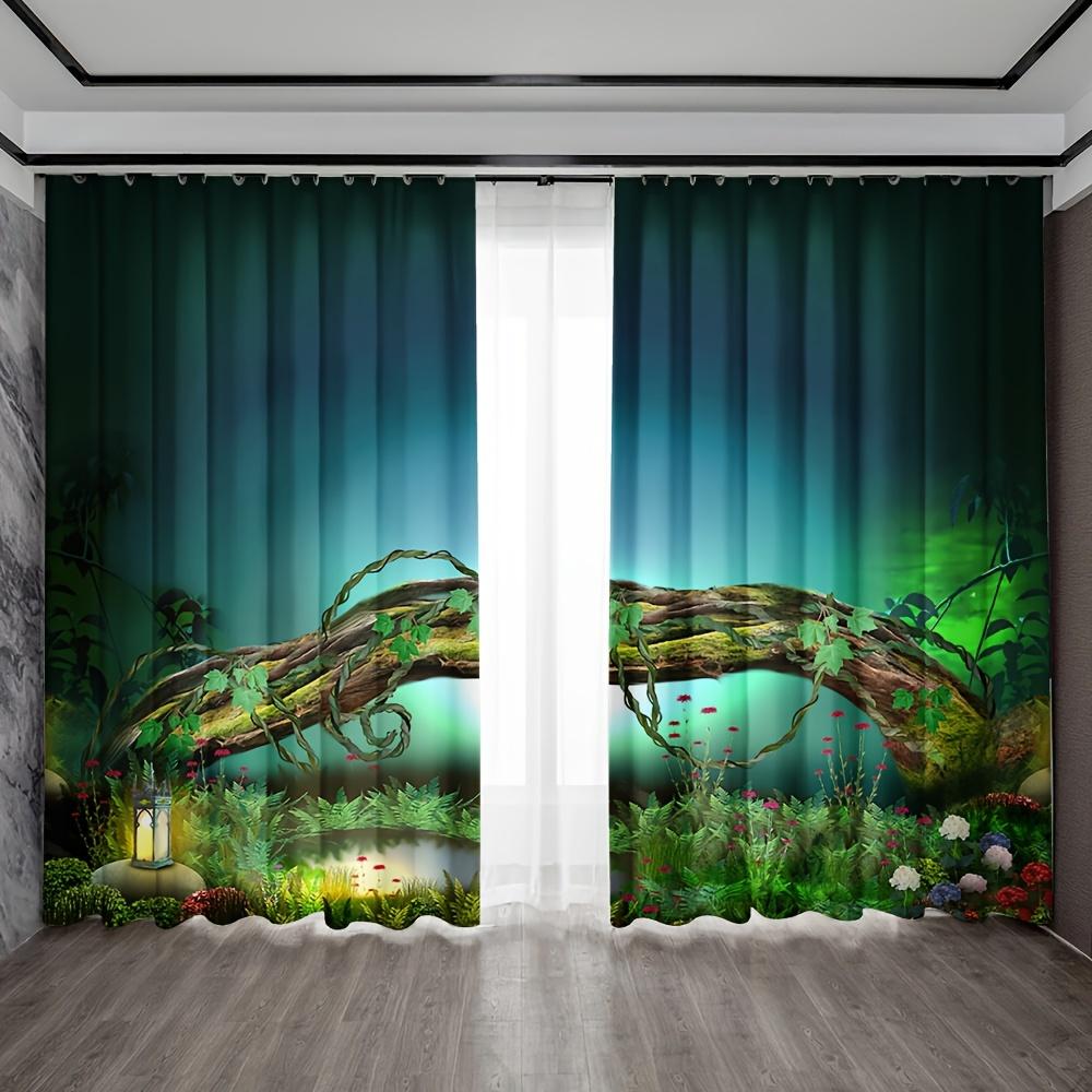 

Летний Весенний Пейзаж Дерево Лес Река Камень Водопад Дизайн Штора Цифровая Печать Дизайн Пространства Гостиной Штора Люверс Лучший 140W160H(CM)55x63in&Grommet Top