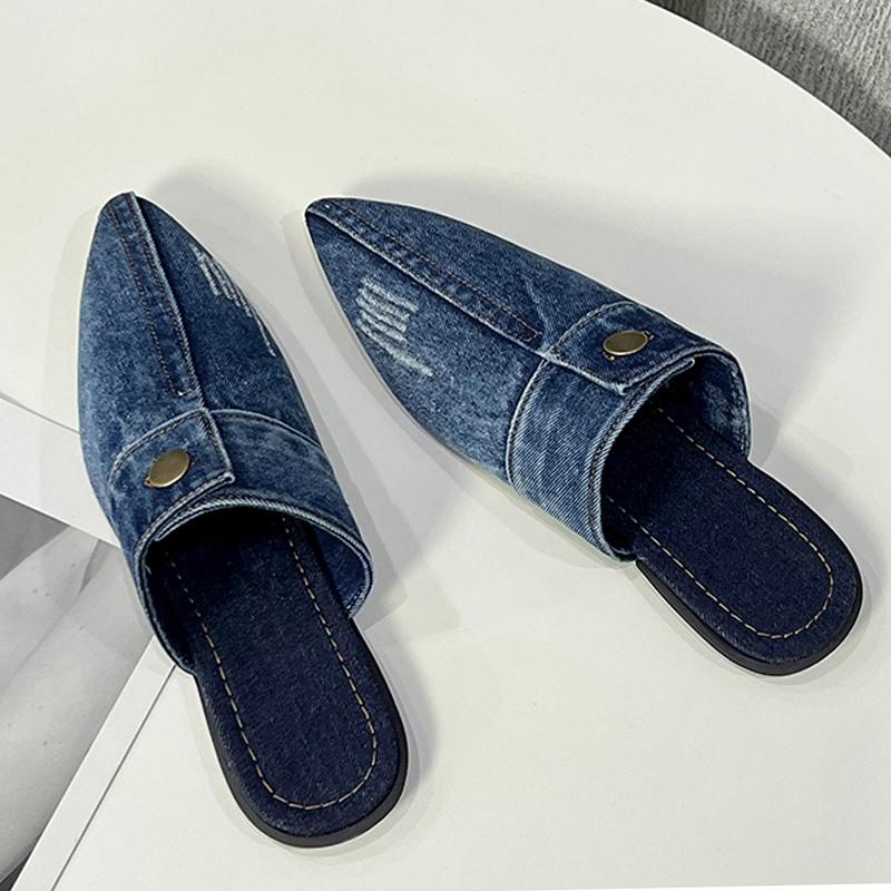 Leopard Women Slippers Flats Pointed Toe Mules Shoes Slingback Sandals Woman 2025 New Cowboy Designer Mujer De Zapatos