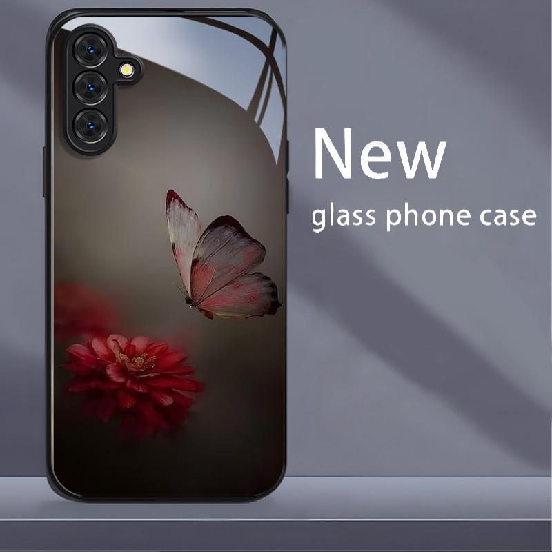 Custodia per telefono in vetro con motivo a farfalla adatta per Samsung Galaxy S26 S25 S24 S23 S22 S20 FE/Ultra/Plus custodia rigida