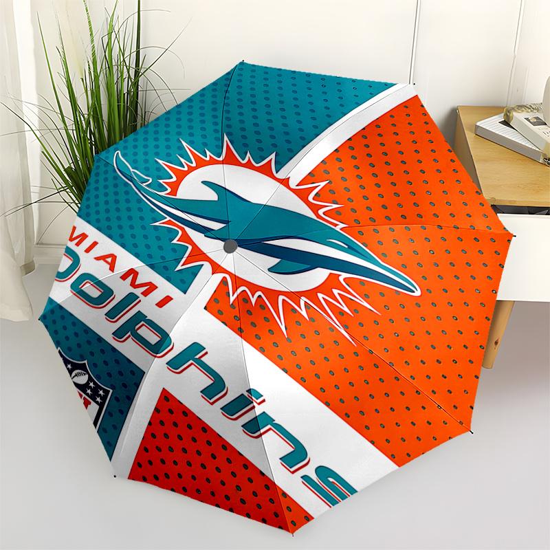 Miami Dolphins NFL Automatic Opening Rain Umbrella - Portable 3-Fold Design with 8-Bone Iron Frame, for Fans and Travelers, Ideal Gift for F