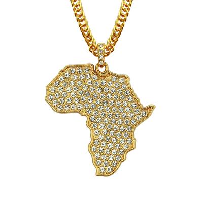 New European and American Style Necklace Hip Hop Africa Map Necklace Full Diamond Pendant Fashion Necklace