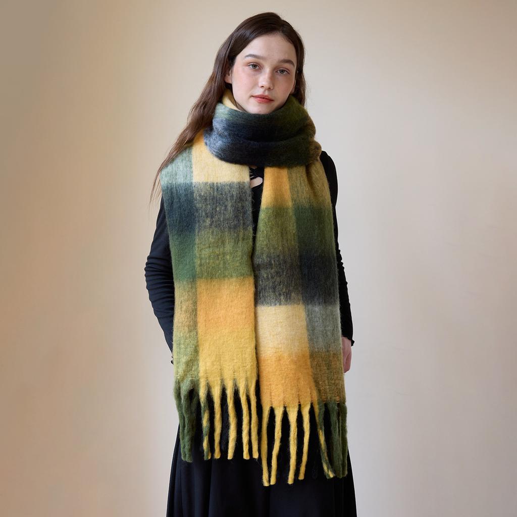 Imitation cashmere plaid scarf women's winter thickened simple warm black and white classic fringed scarf shawl