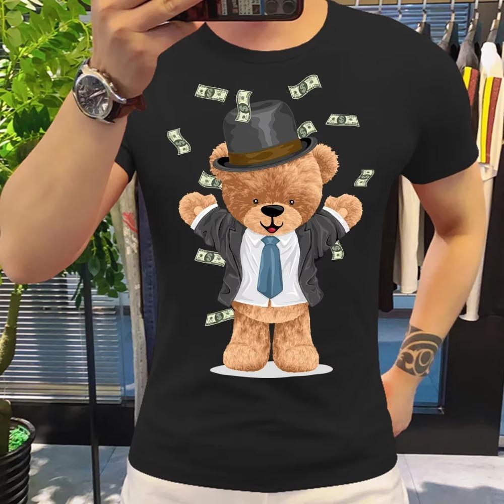 Motorcycling Bear Funny Cute Top Camisetas Black Ladies Tshirts Aesthetics Graphic White Short Sleeve 100%Cotton Man's T-shirt