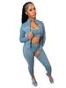 Women Color Block Sports Suit Casual Long Sleeve Zip Up Jacket And High Waist Leggings Workout Set