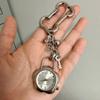Vintage Floral Keychain With Small Clock Elegant Alloy Keyring For Women Men Unisex Gift Accessory