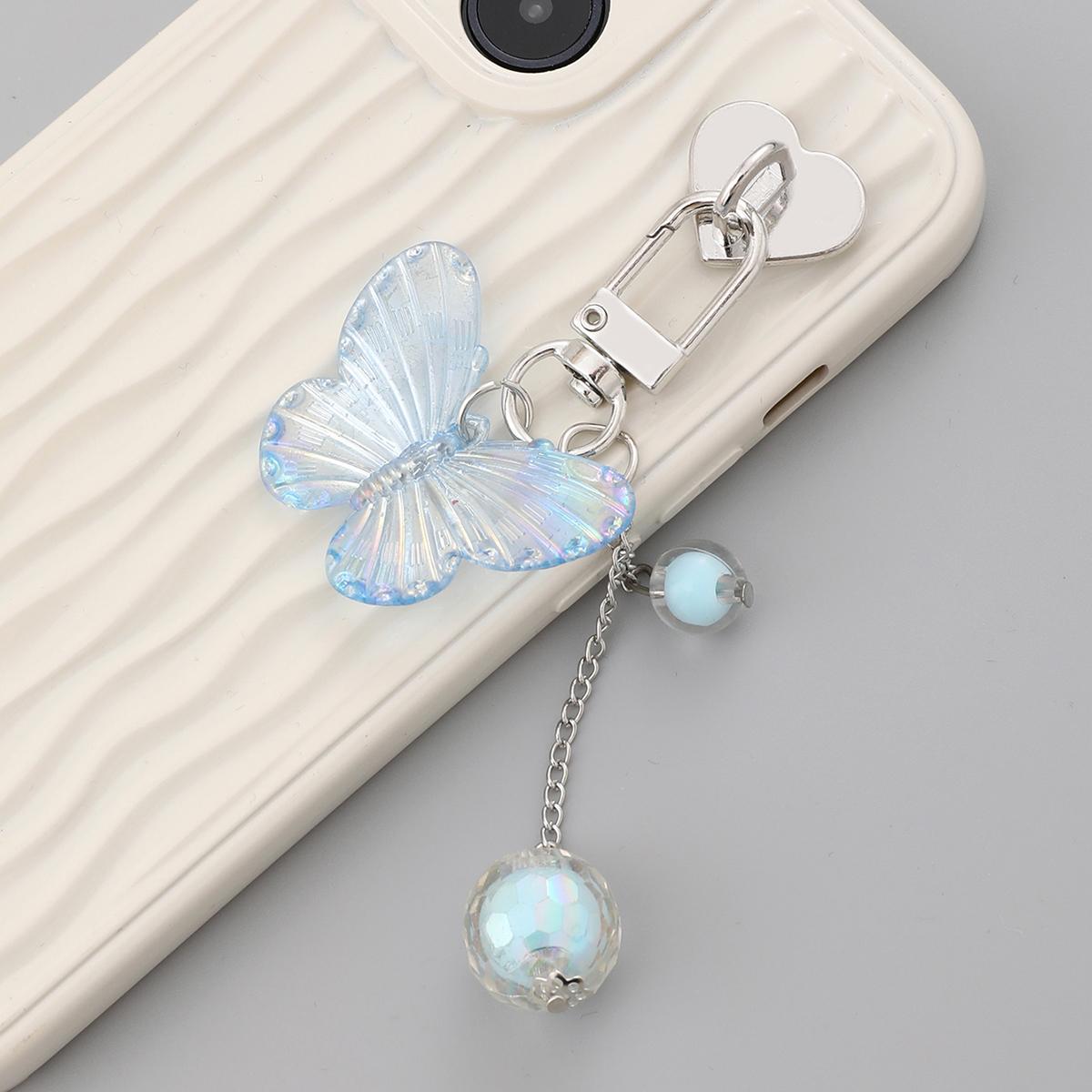 

Colorful Butterfly With Pearl Pendant, Phone Case Pendant With Love Clasp