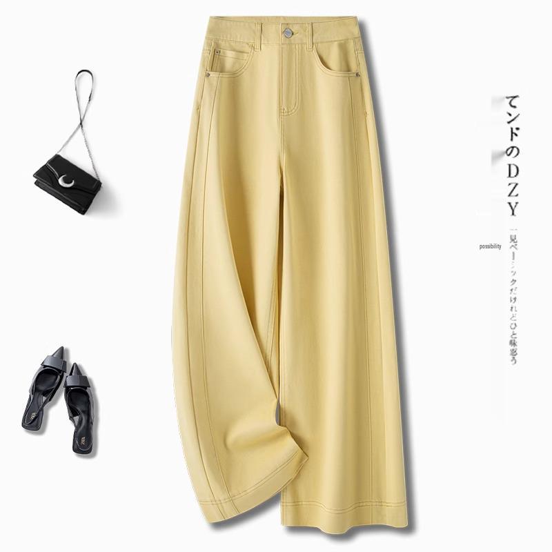 

Желтые джинсы клеш для женщин - Весна/Лето 2025 Трендовые тонкие свободного кроя прямые брюки XL (recommended for 115-125 jin) жёлтый