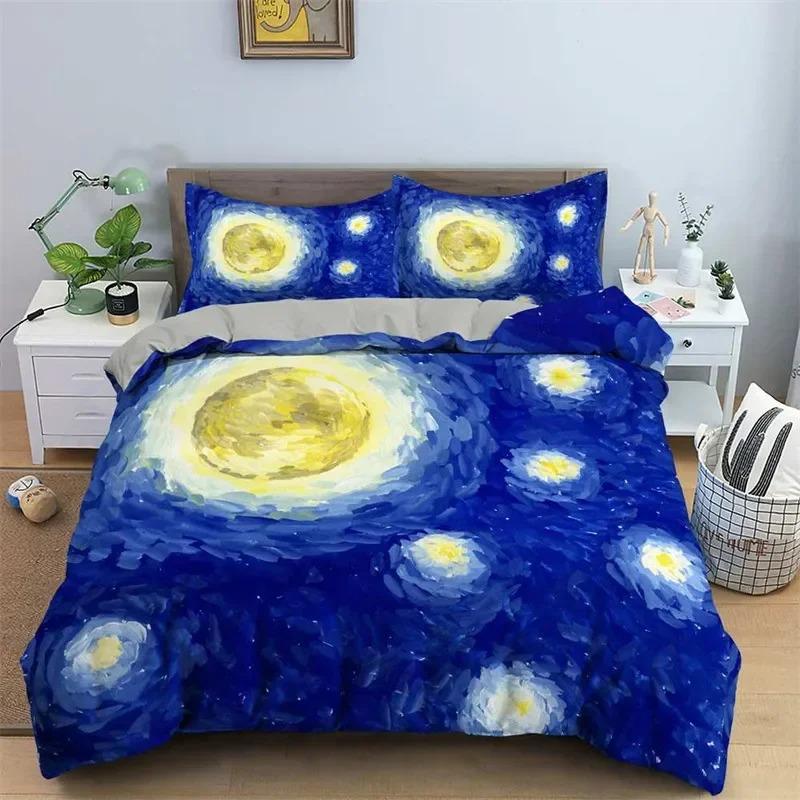 Starry Night Van Gogh Duvet Cover Set Queen Size,Oil Painting Famous Modern Classic Sky Star Art,Decorative 3D Bedding Set Tool