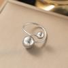 No Fade Stainless Steel Adjustable Open Spheres Anillo Wrap Double Ball Around Ring For Women Asymmetrical Jewelry Accessory