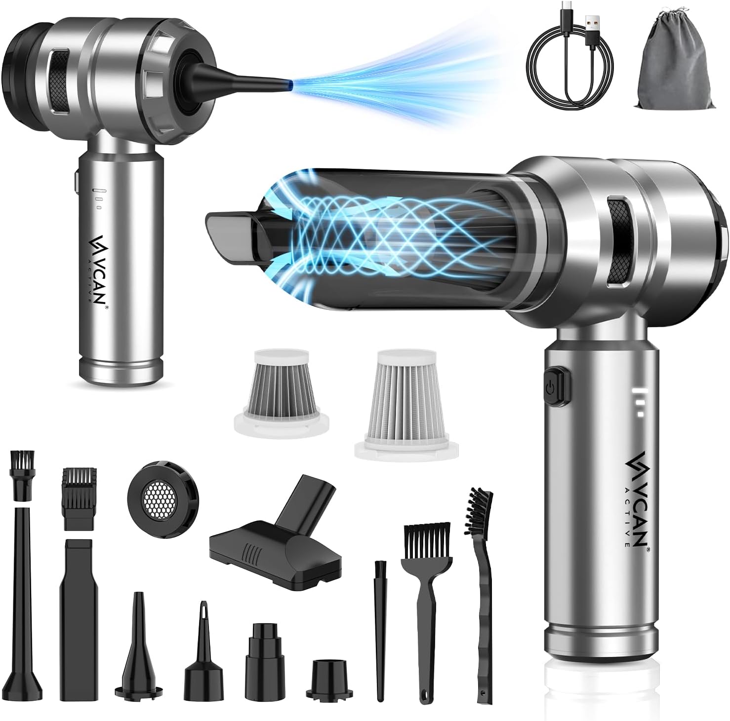 

Car Vacuum Cleaner 18000PA, 40Min Runtime, Cordless 4-in-1 with Brushless Motor срібний