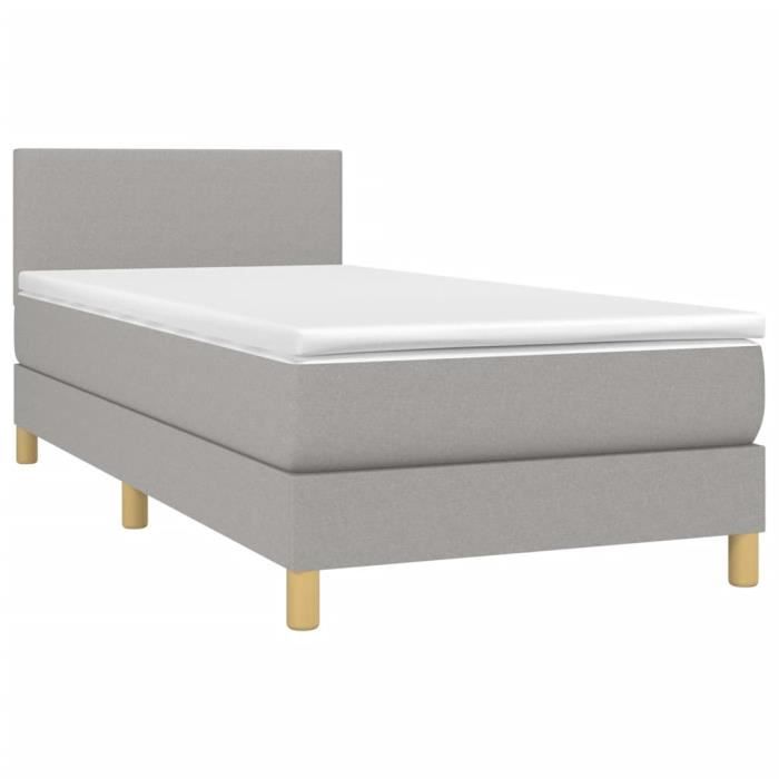 3140425 vidaXL Divan Bed with Mattress Light Grey 90x200 Cm Fabric