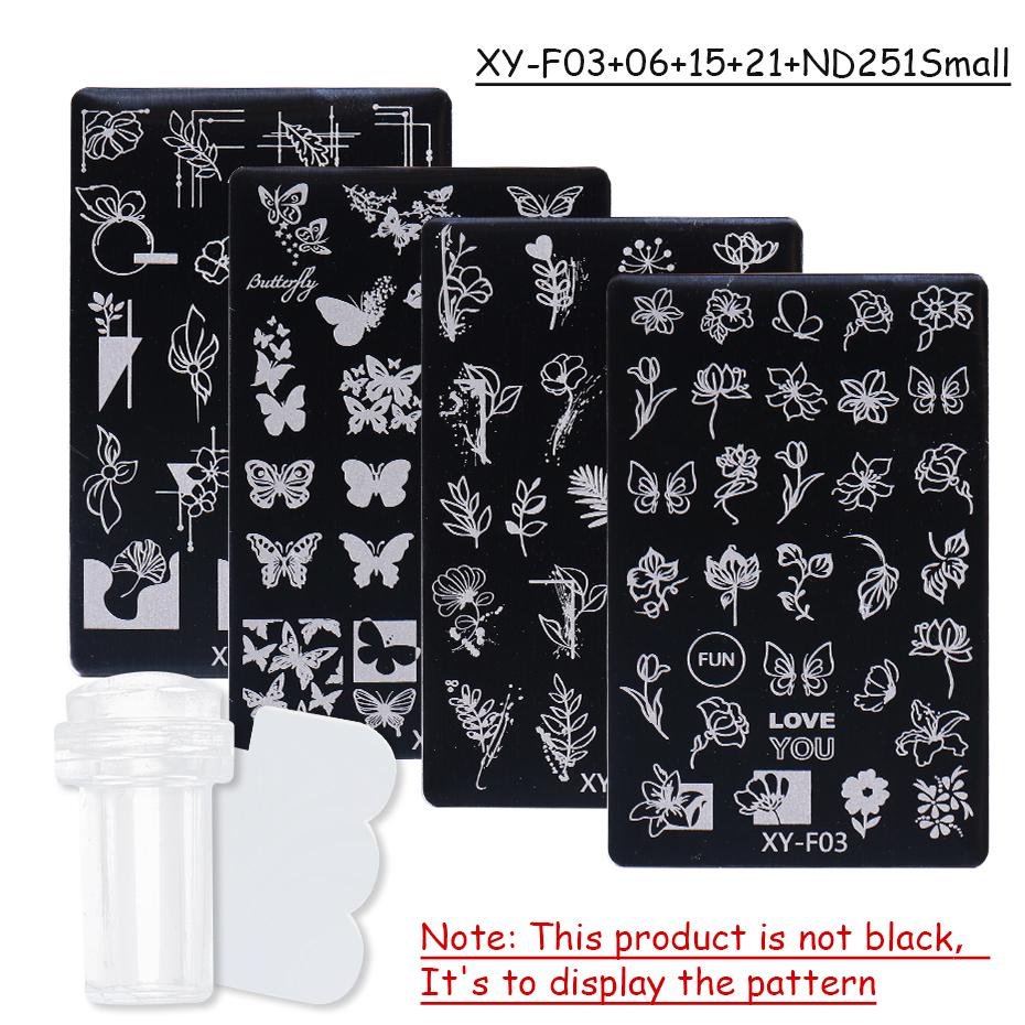 Simple Flowers Nail Art Stamping Plates Set 3D French Floral Butterfly Leaf Printing Template Plate Nail Stencils Manicure Tools