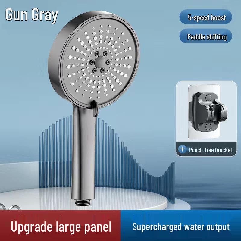 Black Universal Five-Speed Air-Boost Shower Head For Bathroom