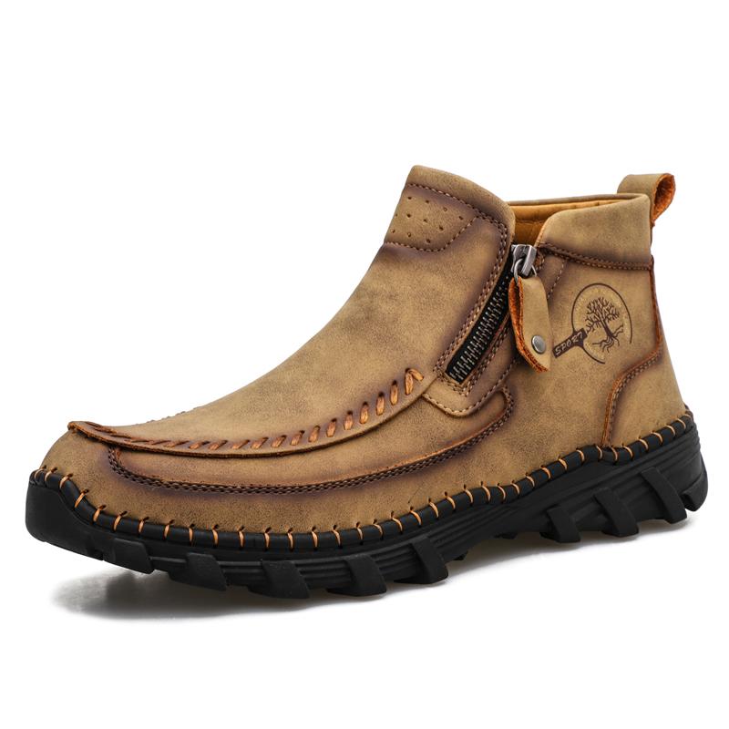 Men Boots Autumn Winter New Handmade High-top Casual Shoes Outdoor Non-slip Hiking Men Shoes Zipper Ankle Boots Plus Size 38-48