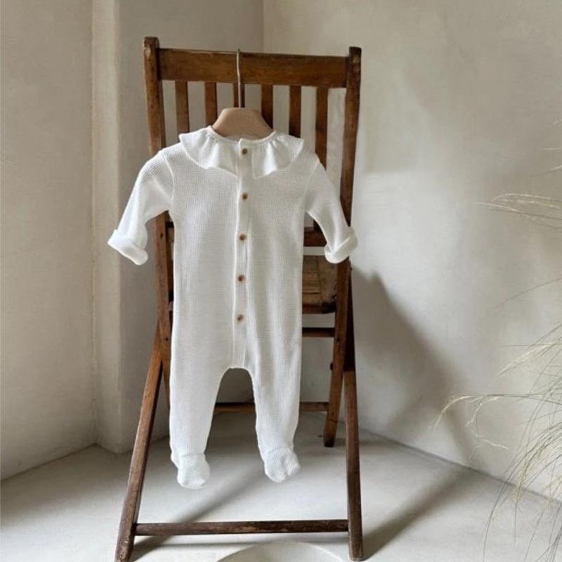 Newborn Ruffle Collar Waffle Knit Footed Romper for Spring & Autumn 66 cm белый