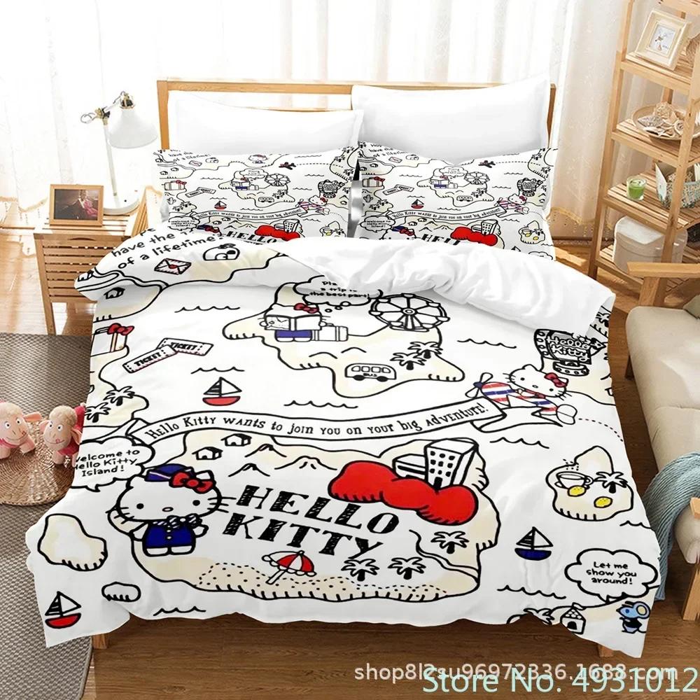 Mielas Hello Kitty Spalvų Patalynės Komplektas Pagalvės Užvalkalas Japonų Anime Lovos Patalynė 3D Spausdintas Antklodės Užvalkalas Antklodės Užvalkalas Kūdikio Vaikų Vaiko Dovana