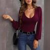 New Women's Slim Fit Knitted Sweater with Low Neckline, Lantern Sleeves for Autumn JOOM