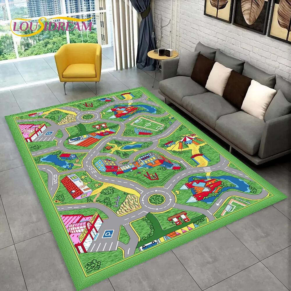 Child Playmat Highway Simulated City Traffic Playroom Area Rug,Carpet for Home Living Room Bedroom Sofa ,kids Non-slip Floor Mat