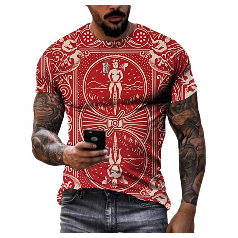 Playing Cards 3D Printing Summer Men's Personality T-Shirt Shirt Hip Hop Trend Large Size Short Sleeve Casual Fashion Sports Top