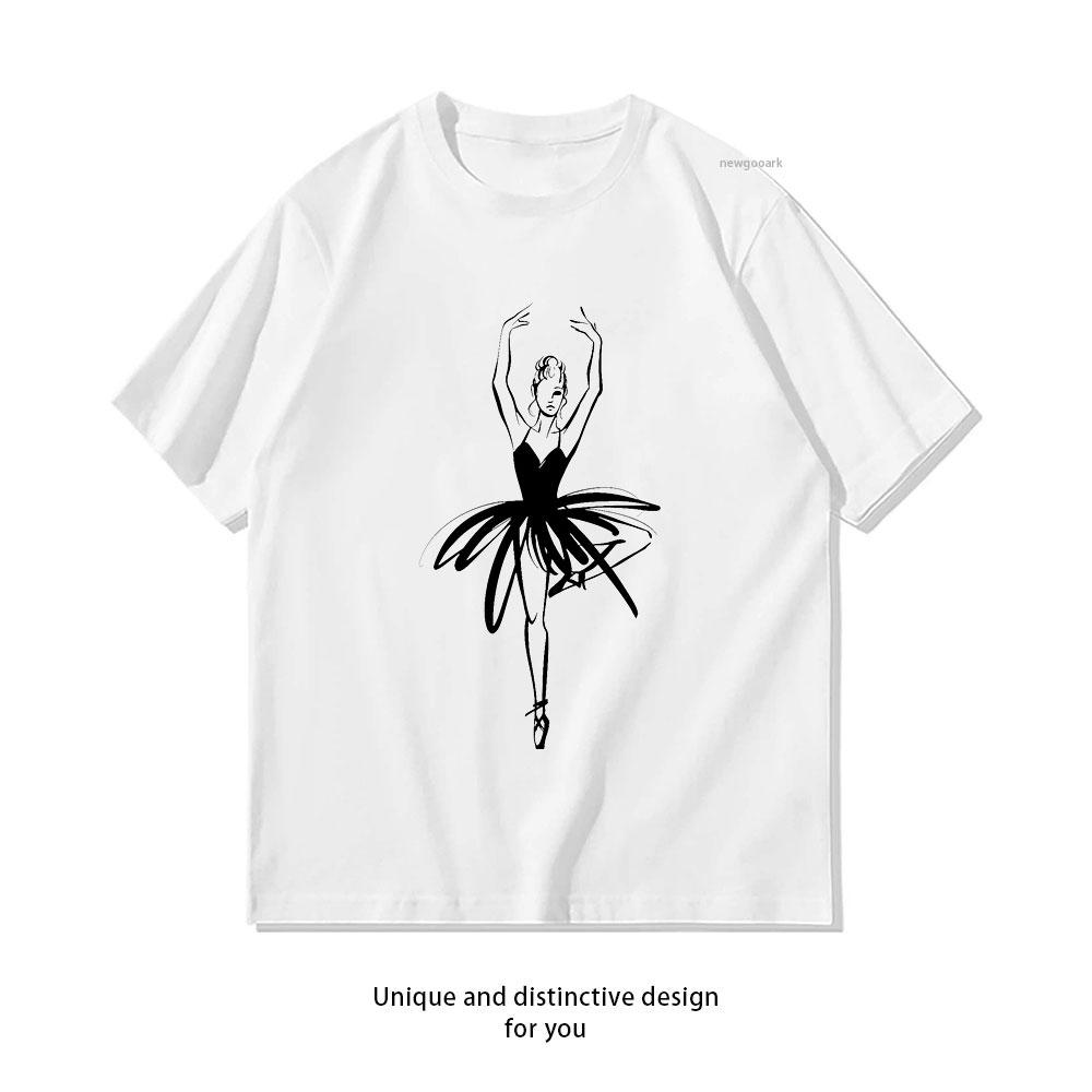 Ballet Dancer hand drawn graphic illustration TShirt Women Unisex Casual Cotton Graphic T Shirts Creative Camisetas S