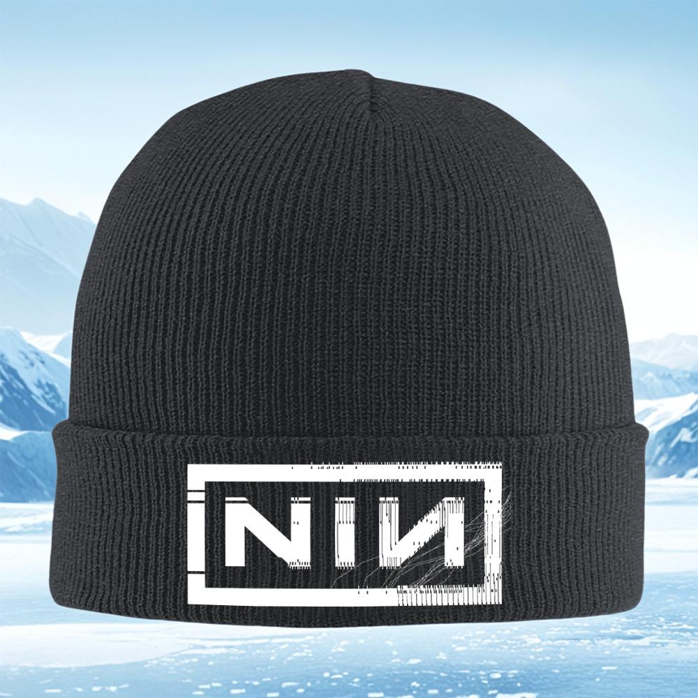NIN Logo White Frame Bars Men Women Unisex Knitted Hat Beanie Pullover Cap Winter Thermal Warm Christmas Outdoor Cycling Hiking