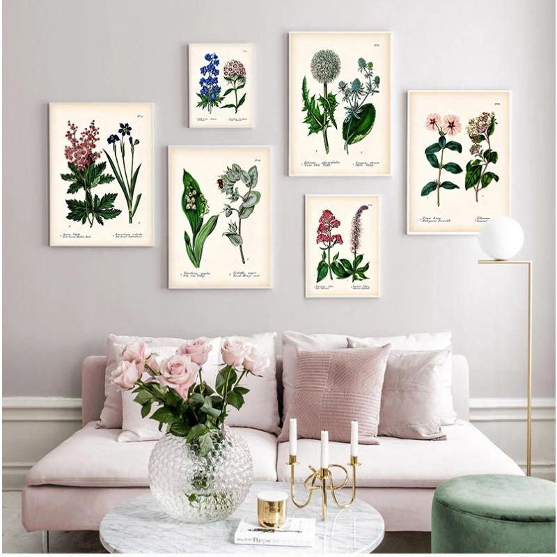Antique Botanical Canvas Art Posters and Prints , Vintage Botanical Wall Art Painting Pictures for Living Room Home Decor