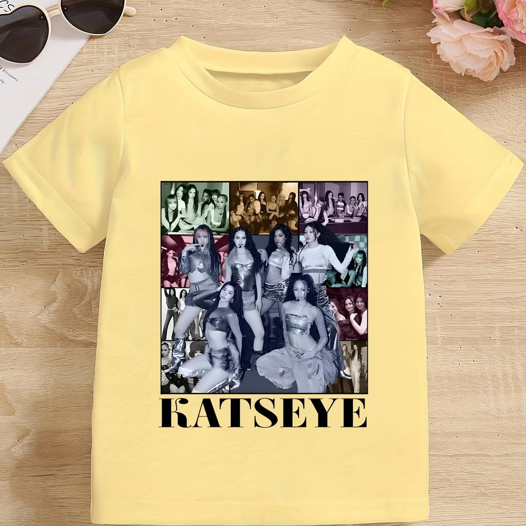 KATSEYE Printed Tshirt for Kids Funny Fans Gift Girls Summer Short Sleeve Tshirt Child Harajuku Streetwear Y2k Tops Cotton Tee
