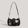 Y2K Underarm Bag Women Fashion Chain Shoulder Bag Vintage Hobo Crossbody Bag With Patches